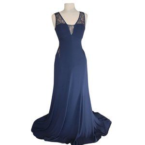 Stunning navy lace drop waist formal dress